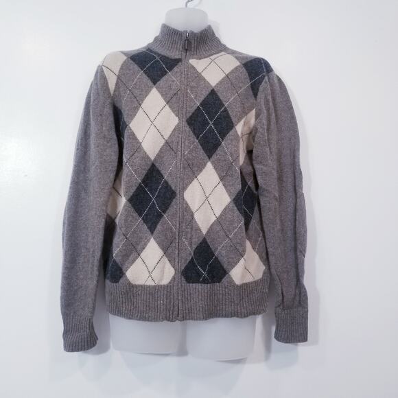 Premium Lambswool by J. Crew Argyle Full Zip Sweater - Picture 1 of 12